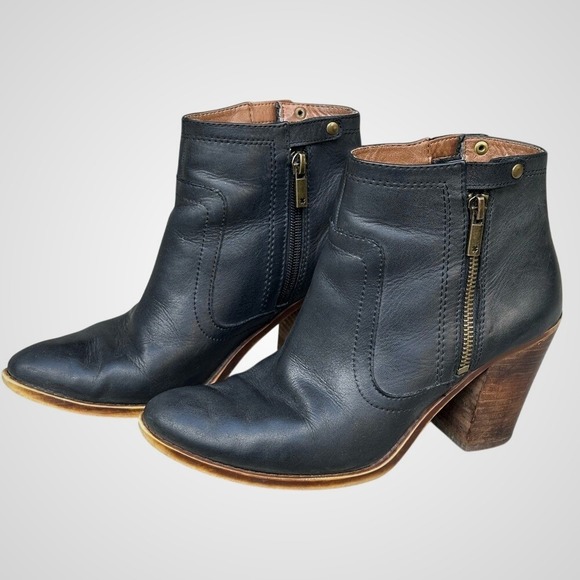 Lucky Brand Shoes - Lucky Brand Dual Zip Black Leather Ankle Booties Size 7.5/8